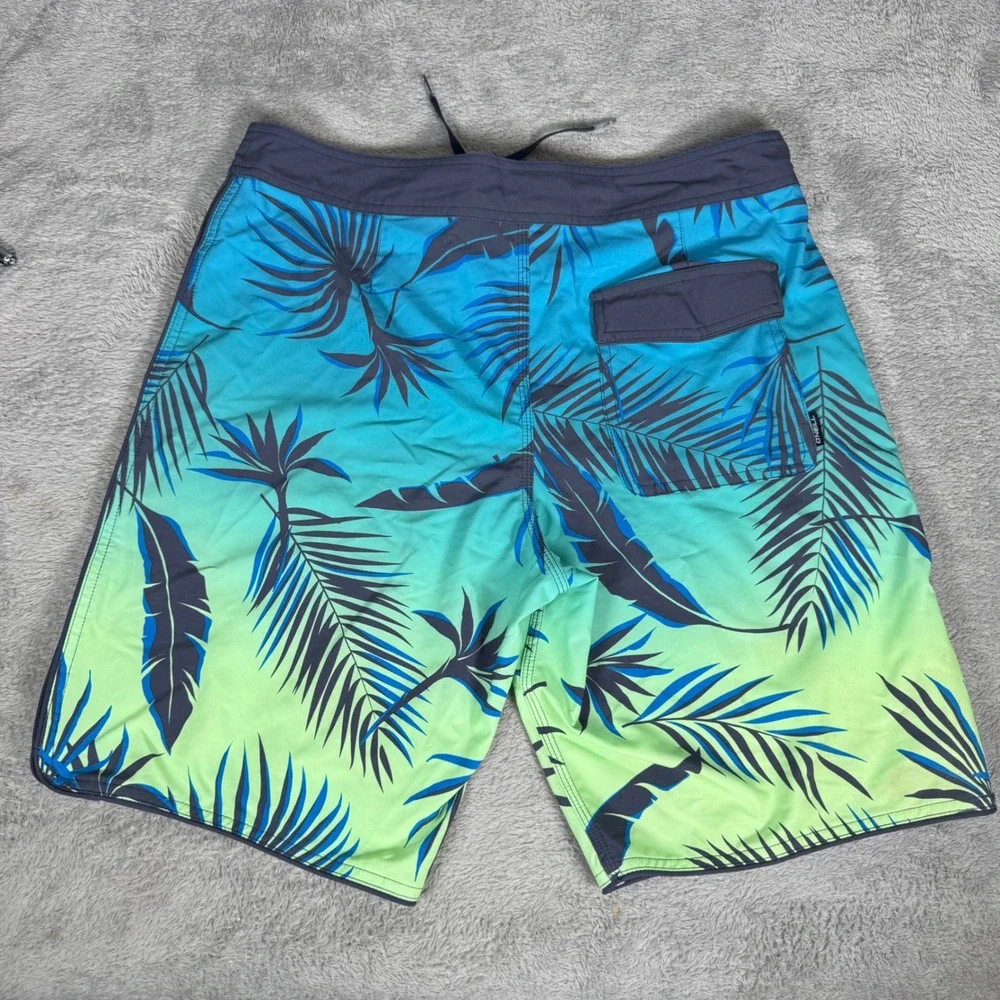 O'Neill Hyperfreak Board Shorts Mens 32 Blue Green Tropical Palm Beach Surf
